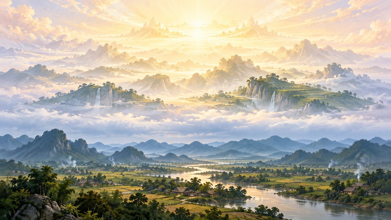 Ba vùng không gian trừu tượng từ cảnh vật hữu hình đến ánh sáng thanh nhẹ.